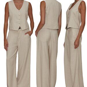 LINEN JOPLIN WAISTCOAT WOMEN"S VEST SAND